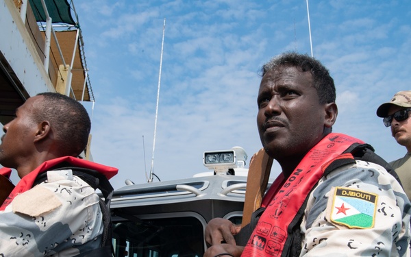 U.S. Navy and Coast Guard members partner with Djiboutian Coast Guardsmen to execute the final Cutlass Express 2023 event