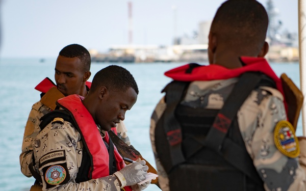 U.S. Navy and Coast Guard members partner with Djiboutian Coast Guardsmen to execute the final Cutlass Express 2023 event