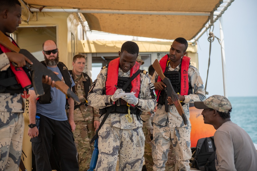 U.S. Navy and Coast Guard members partner with Djiboutian Coast Guardsmen to execute the final Cutlass Express 2023 event