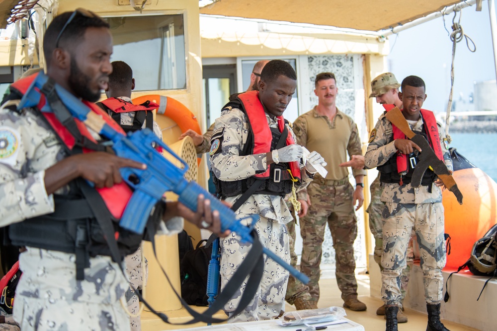 U.S. Navy and Coast Guard members partner with Djiboutian Coast Guardsmen to execute the final Cutlass Express 2023 event