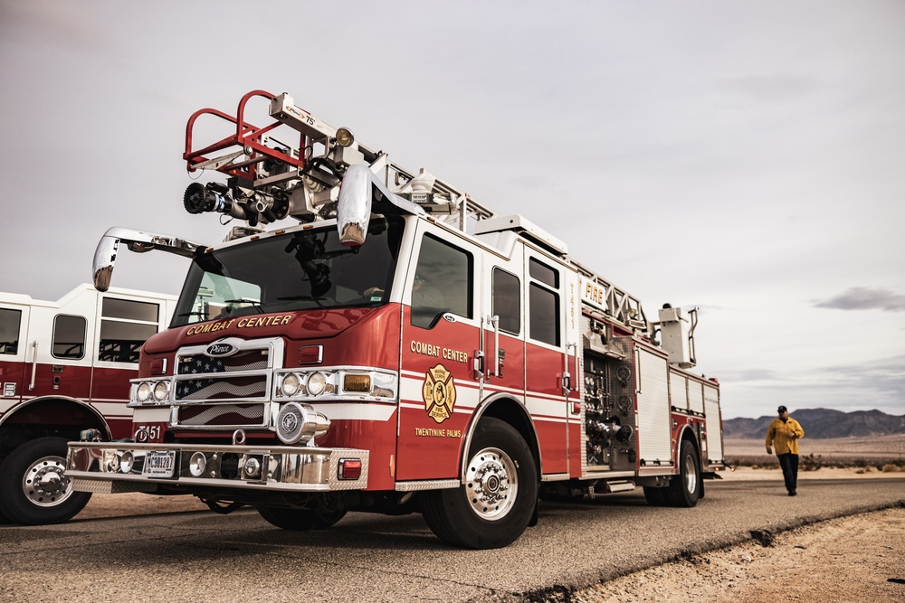 Aircraft rescue, firefighting Marines team up with MCAGCC Fire Department during a mass casualty drill