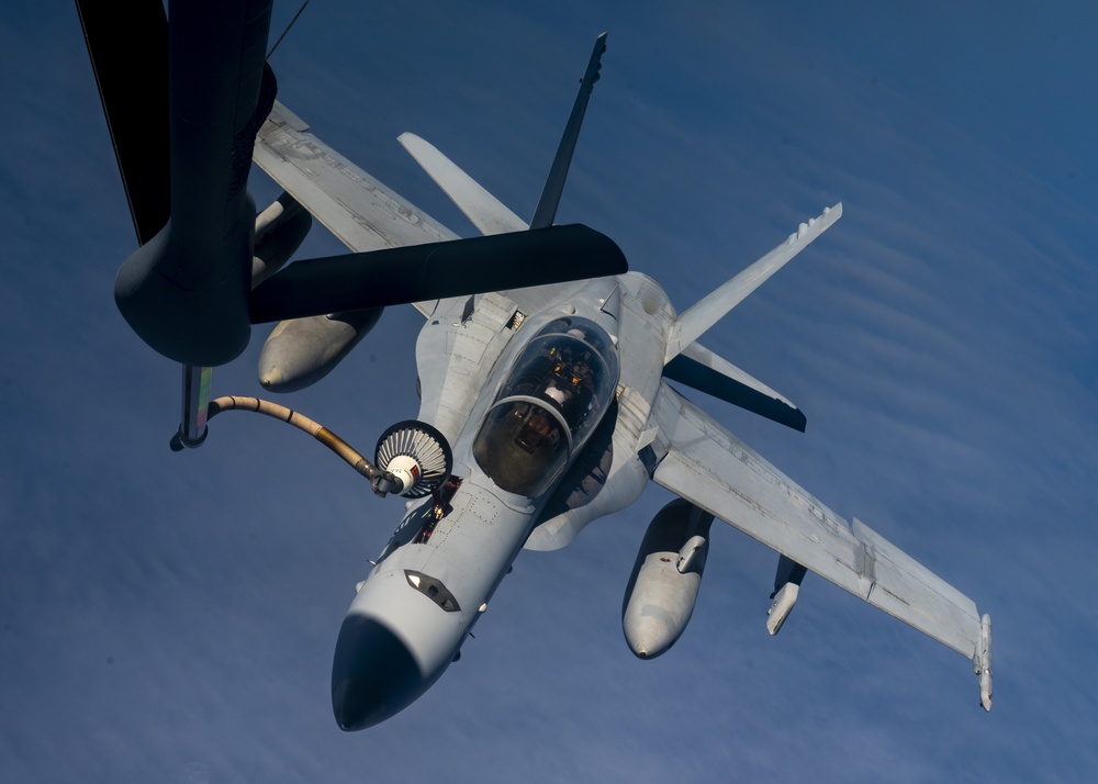 384th ARS Refuels Marine F/A-18 Hornets in Coronet across Pacific