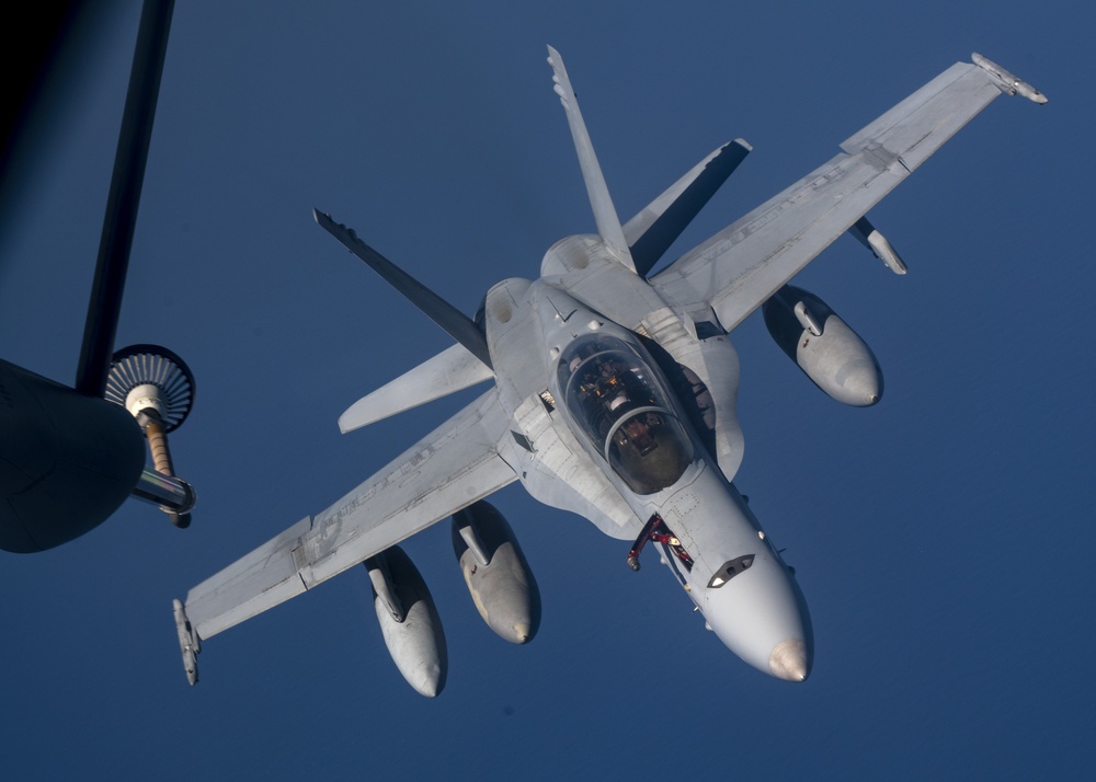 384th ARS Refuels Marine F/A-18 Hornets in Coronet across Pacific