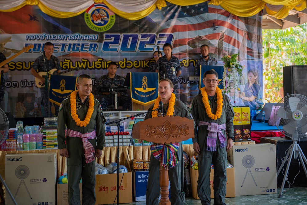 U.S. Air Force participates in civic action engagement alongside Royal Thai Air Force and Republic of Singapore Air Force during Exercise Cope Tiger 23