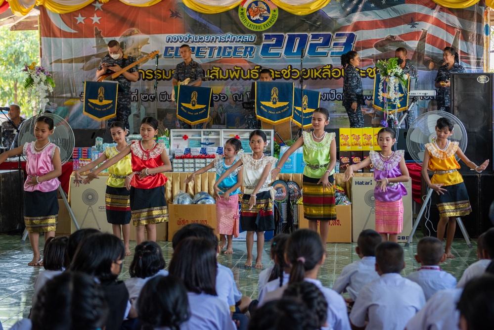 U.S. Air Force participates in civic action engagement alongside Royal Thai Air Force and Republic of Singapore Air Force during Exercise Cope Tiger 23