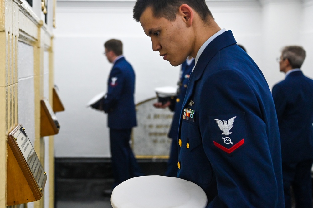 U.S. Coast Guard Polar Star crew render honors to the Heroes of the Battle of Iquique changing of the guard ceremony