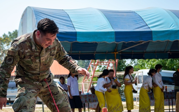 U.S. Air Force participates in civic action engagement alongside Royal Thai Air Force and Republic of Singapore Air Force during Exercise Cope Tiger 23