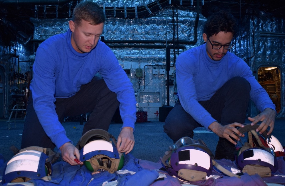 USS Montgomery (LCS 8) Sailors Prepare Flight Deck Gear