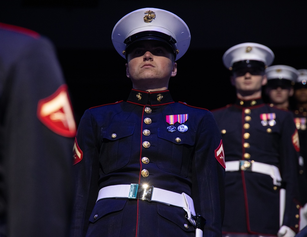 Marines of the Silent Drill Platoon, Marine Barracks Washington, honor those who came before us during a Seattle Krakens hockey game.