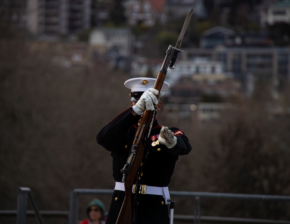 Marines of the Silent Drill Platoon, Marine Barracks Washington, honor those who came before us during a Seattle Krakens hockey game.