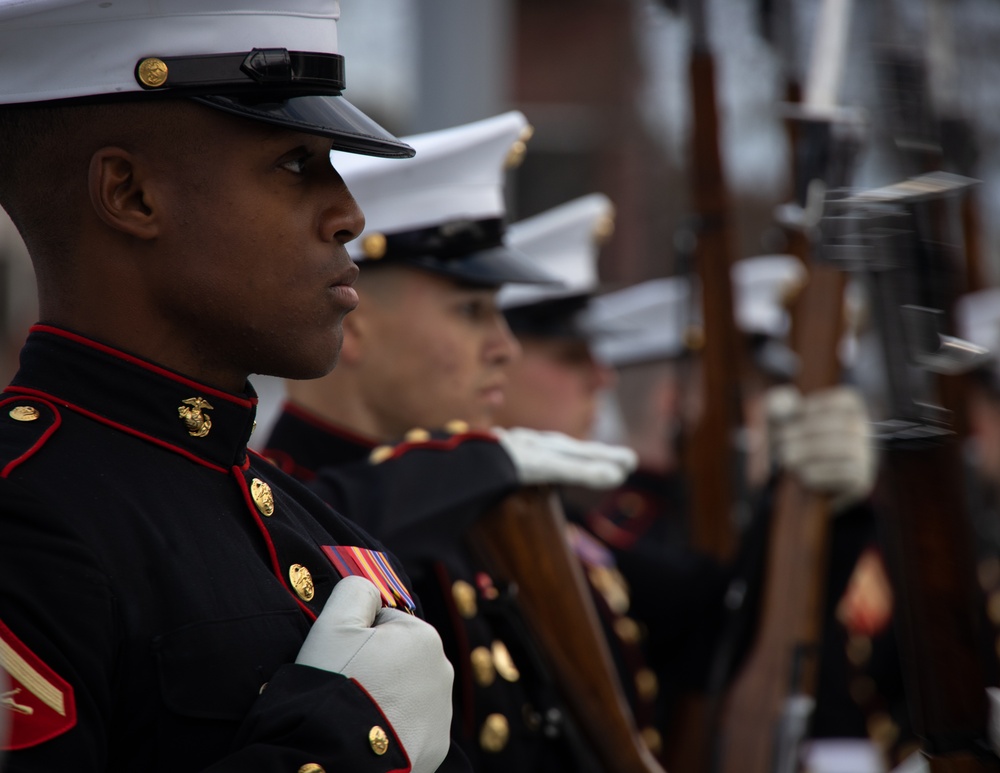 Marines of the Silent Drill Platoon, Marine Barracks Washington, honor those who came before us during a Seattle Krakens hockey game.