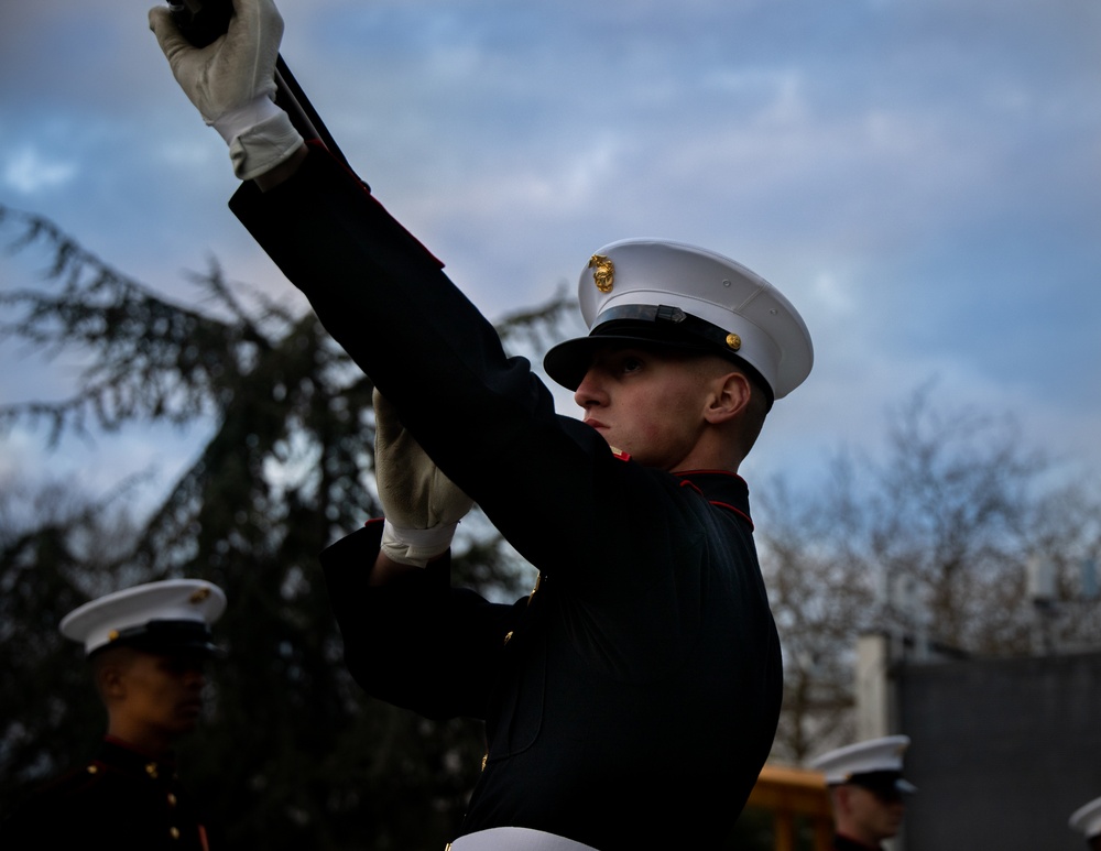 Marines of the Silent Drill Platoon, Marine Barracks Washington, honor those who came before us during a Seattle Krakens hockey game.