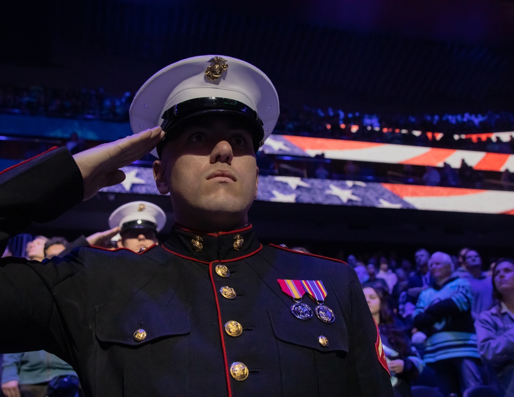 Marines of the Silent Drill Platoon, Marine Barracks Washington, honor those who came before us during a Seattle Krakens hockey game.