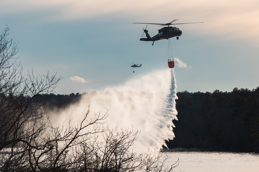 Rhode Island Army National Guard conducts UH-60 BAMBI Bucket training on 3 March 2023.