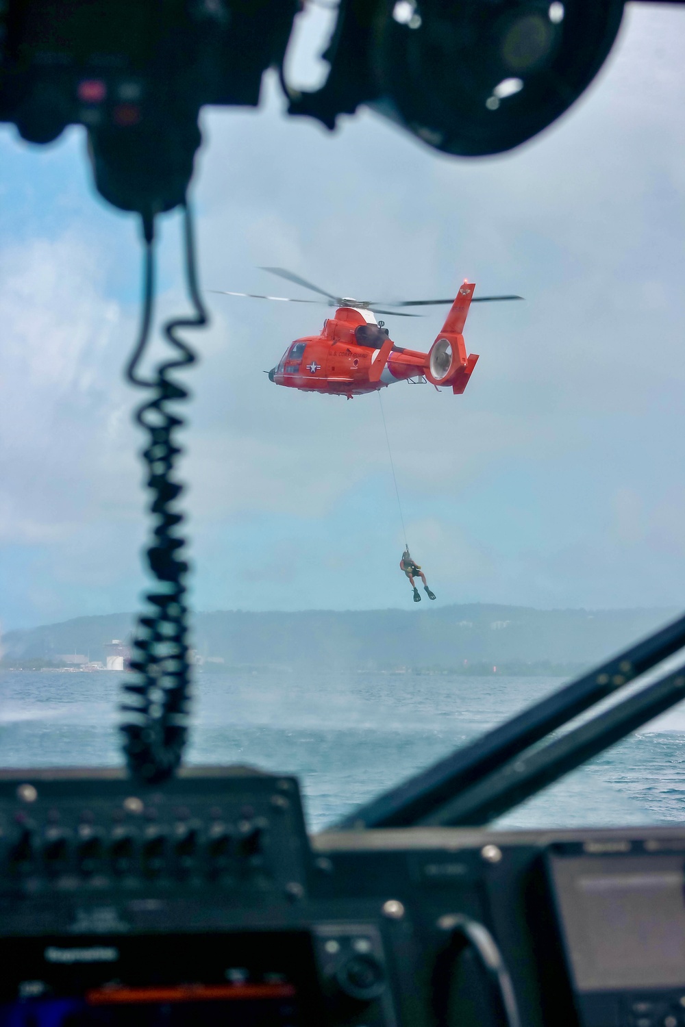 U.S. Coast Guard Dolphin helicopter crew trains in Guam