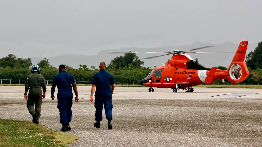 U.S. Coast Guard Dolphin helicopter crew trains in Guam