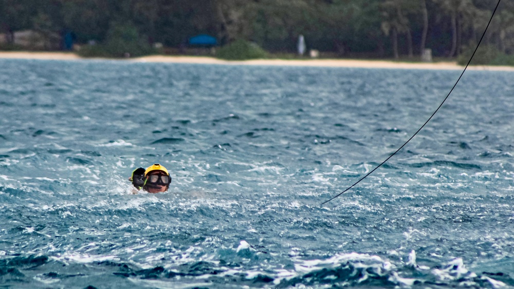 U.S. Coast Guard Dolphin helicopter crew trains in Guam