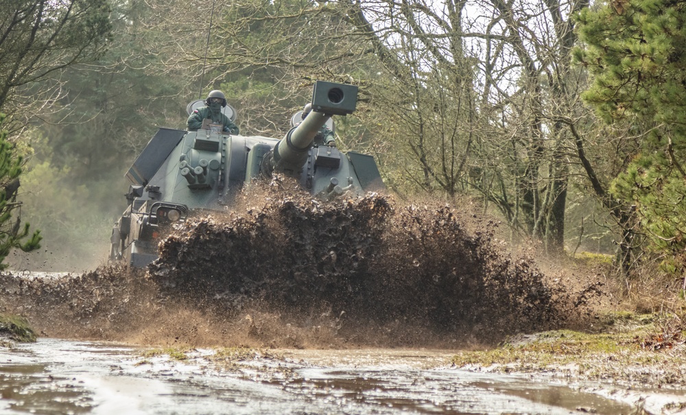 Polish soldiers Maneuver the AHS Krab during Dynamic Front 23