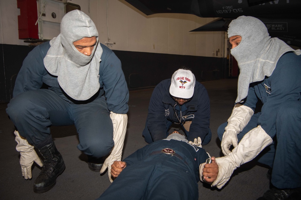 USS Carl Vinson (CVN) Sailors Conducts General Quarters Drills