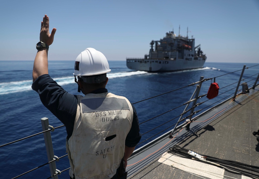 USS Milius (DDG 69) Conducts Underway Replenishment with USNS Wally Schirra (T-AKE 8)