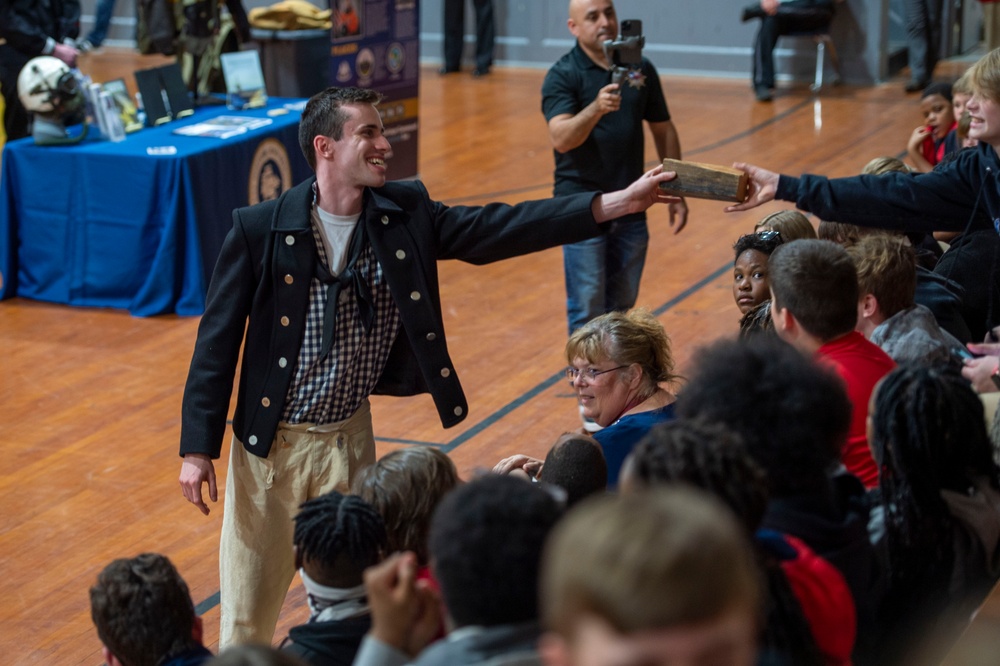 USS Constitution crew speaks at elementary school