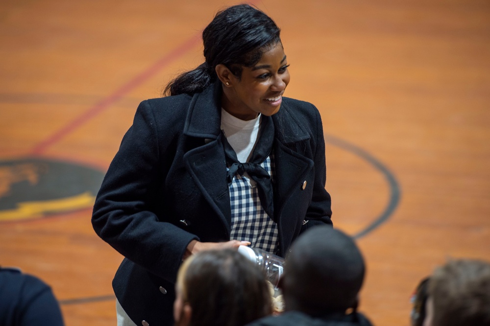 USS Constitution crew speaks at elementary school