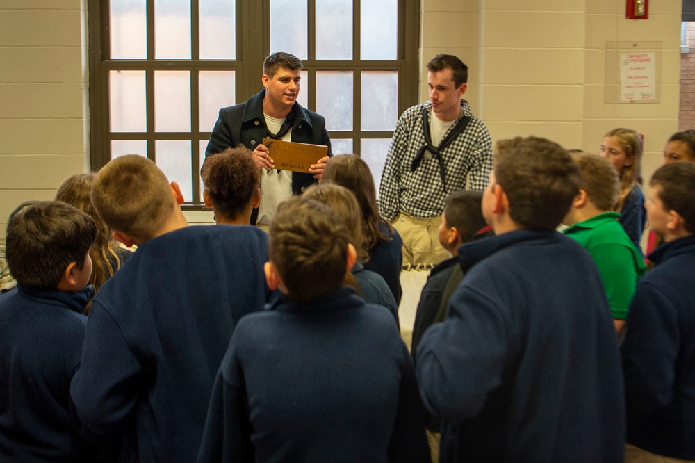 USS Constitution crew speaks at elementary school