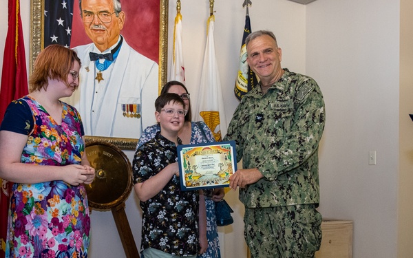 The family of Robert E. Bush visits the Robert E. Bush Naval hospital