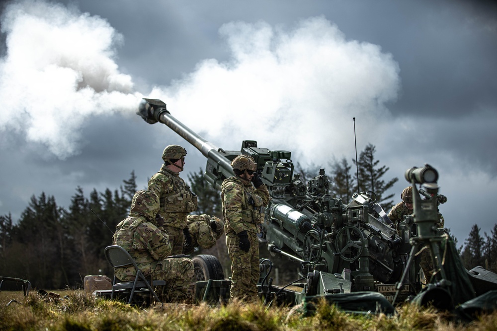 Soldiers assigned to the 2nd Cavalry Regiment conduct a live-fire operation as part of exercise Dynamic Front