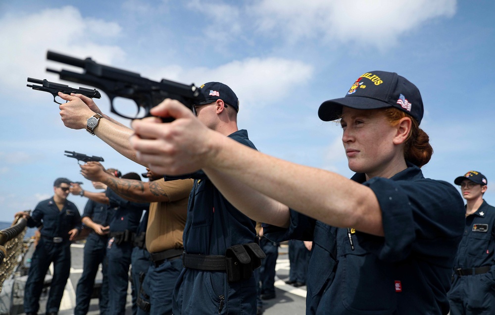 USS Milius (DDG 69) Conducts Live-Fire 9 mm Pistol Training