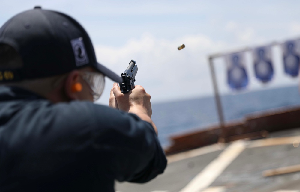 USS Milius (DDG 69) Conducts Live-Fire 9 mm Pistol Training