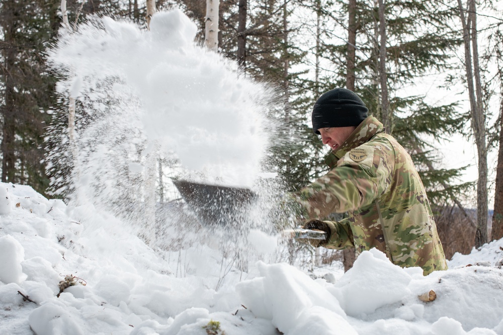 11th Airborne Division soldiers establish camp during JPMRC-AK 23-02