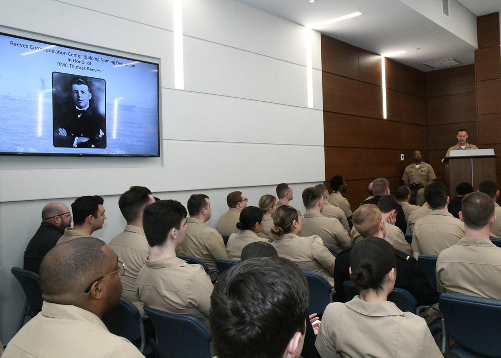 Naval Computer and Telecommunications Area Master Station Atlantic holds the Reeves Communication Center building naming dedication ceremony in honor of RMC Thomas Reeves.