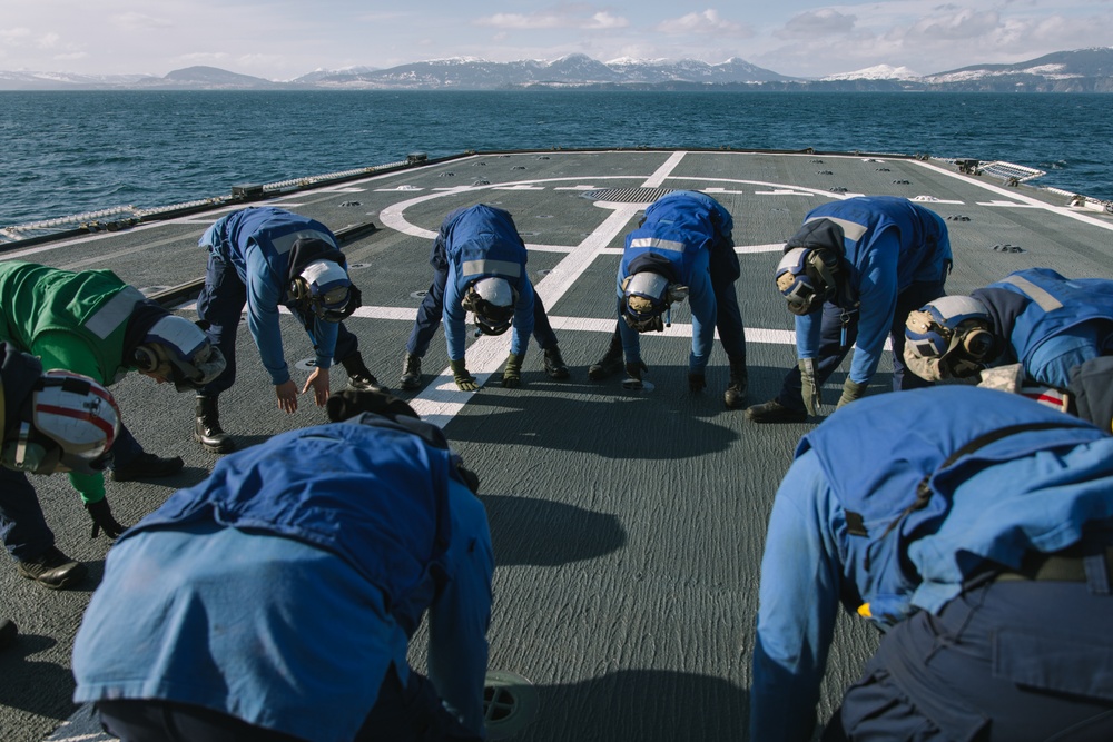 Coast Guard Cutter Alex Haley crew conducts flight operations near Kodiak, Alaska