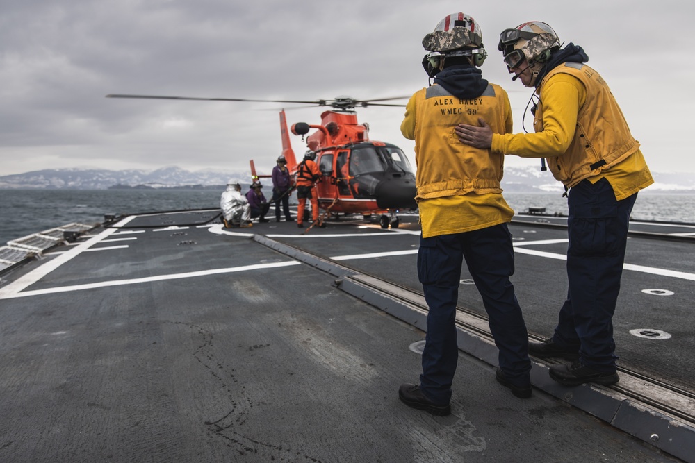 Coast Guard Cutter Alex Haley crew conducts flight operations near Kodiak, Alaska