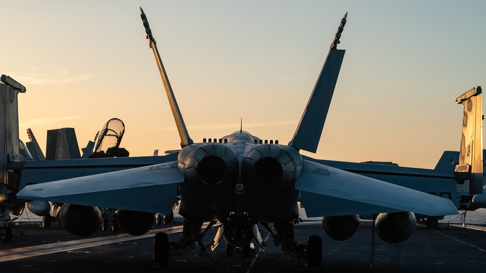 USS Carl Vinson (CVN70) Stows Aircraft on the Flight Deck