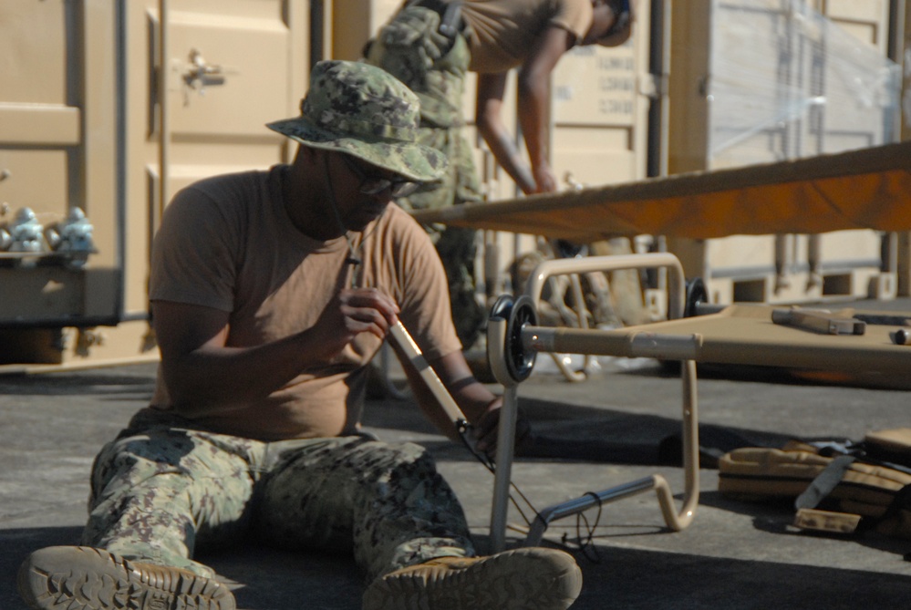 Balikatan 23 l Sailors construct the life support camp in preparation for CJLOTS