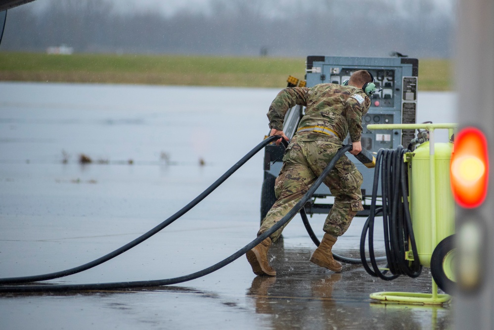 Maintainers prepare to generate aircraft during inspection