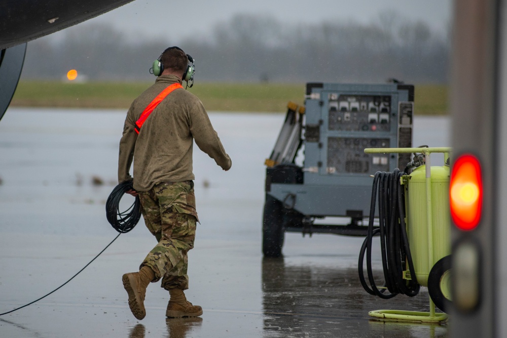 Maintainers prepare to generate aircraft during inspection