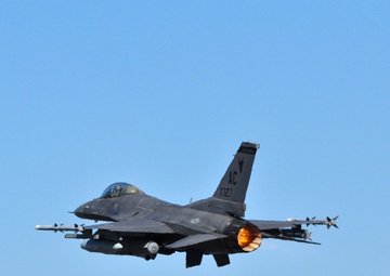 177th Fighter Wing F-16C+ Takes Off in Full Afterburner en route to Red Flag 23-2