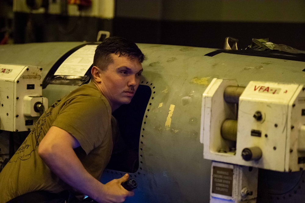 Strike Fighter Squadron (VFA) 113 Sailor  Conducts Maintenance Aboard USS Carl Vinson (CVN 70)