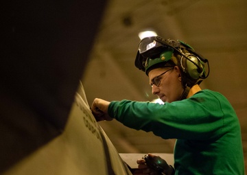 Strike Fighter Squadron (VFA) 2 Sailor Conducts Maintenance Aboard USS Carl Vinson (CVN 70)