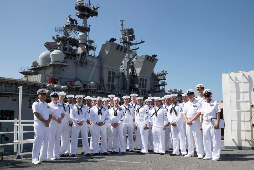 USS Tripoli C5I Department Conducts Dress White Uniform Inspection