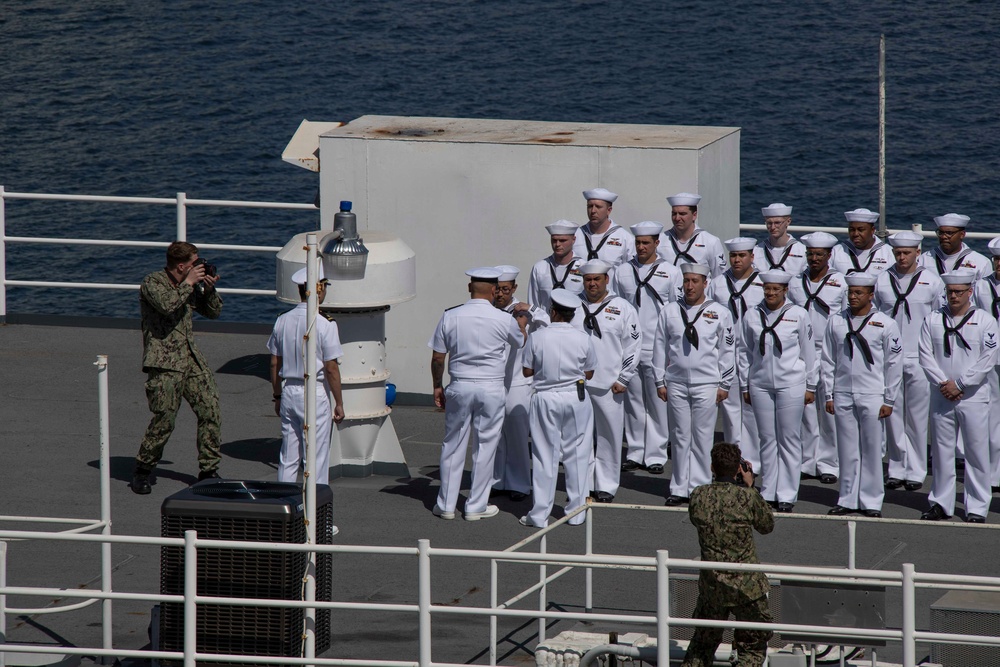 USS Tripoli C5I Department Conducts Dress White Uniform Inspection