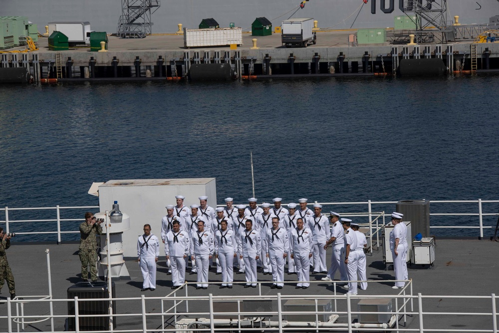 USS Tripoli C5I Department Conducts Dress White Uniform Inspection