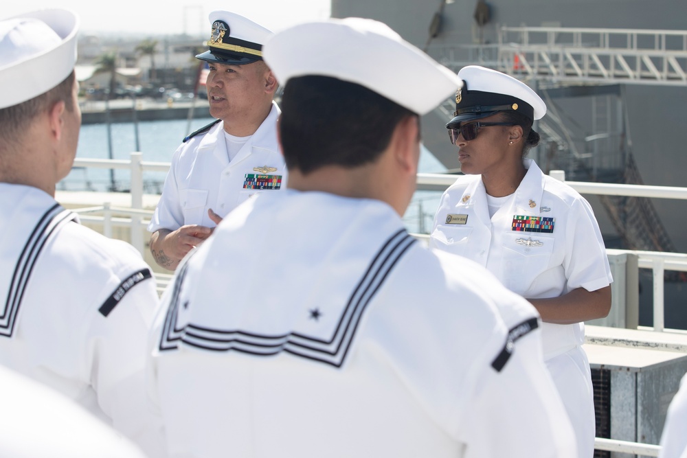 USS Tripoli C5I Department Conducts Dress White Uniform Inspection