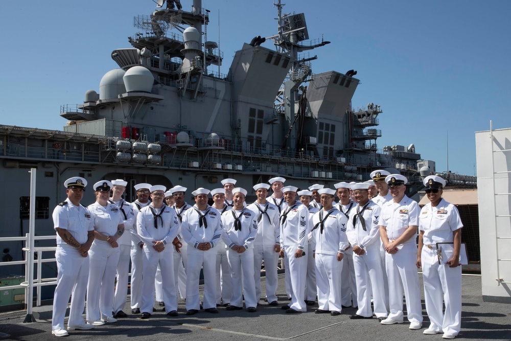 USS Tripoli C5I Department Conducts Dress White Uniform Inspection
