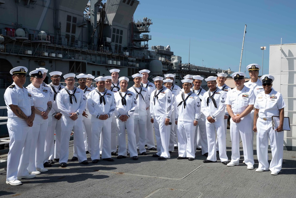 USS Tripoli C5I Department Conducts Dress White Uniform Inspection