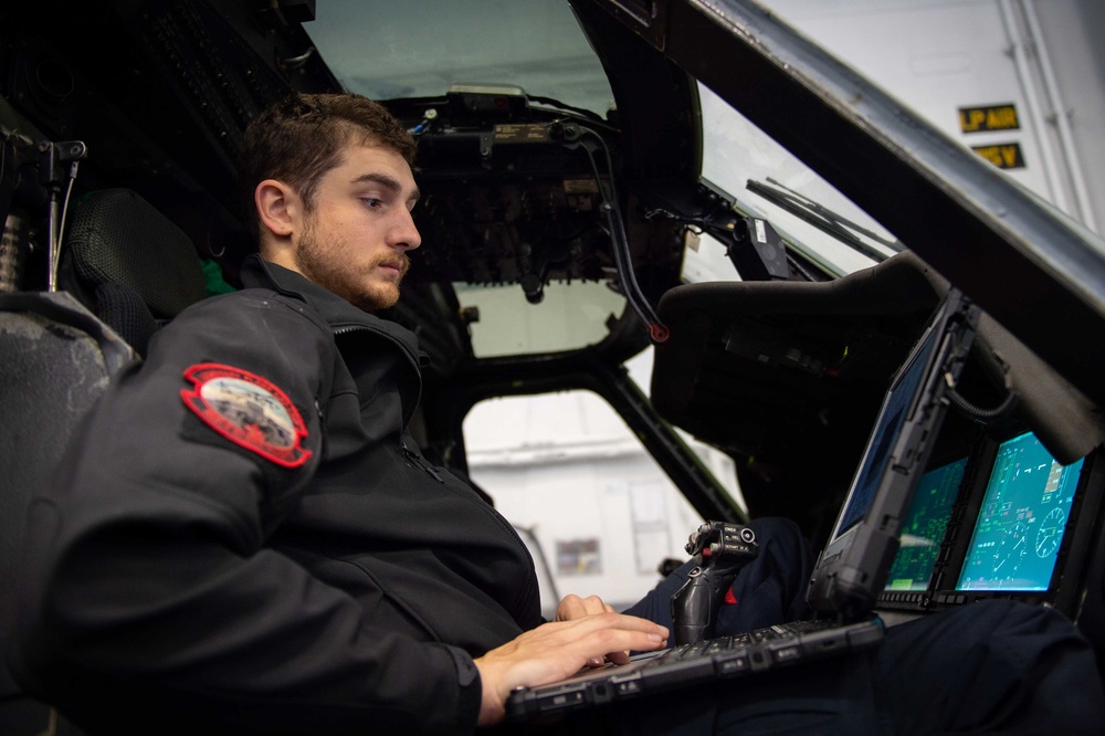 Electronic Attack Squadron (VAQ) 136 Sailors Perform Maintenance Aboard USS Carl Vinson (CVN 70)