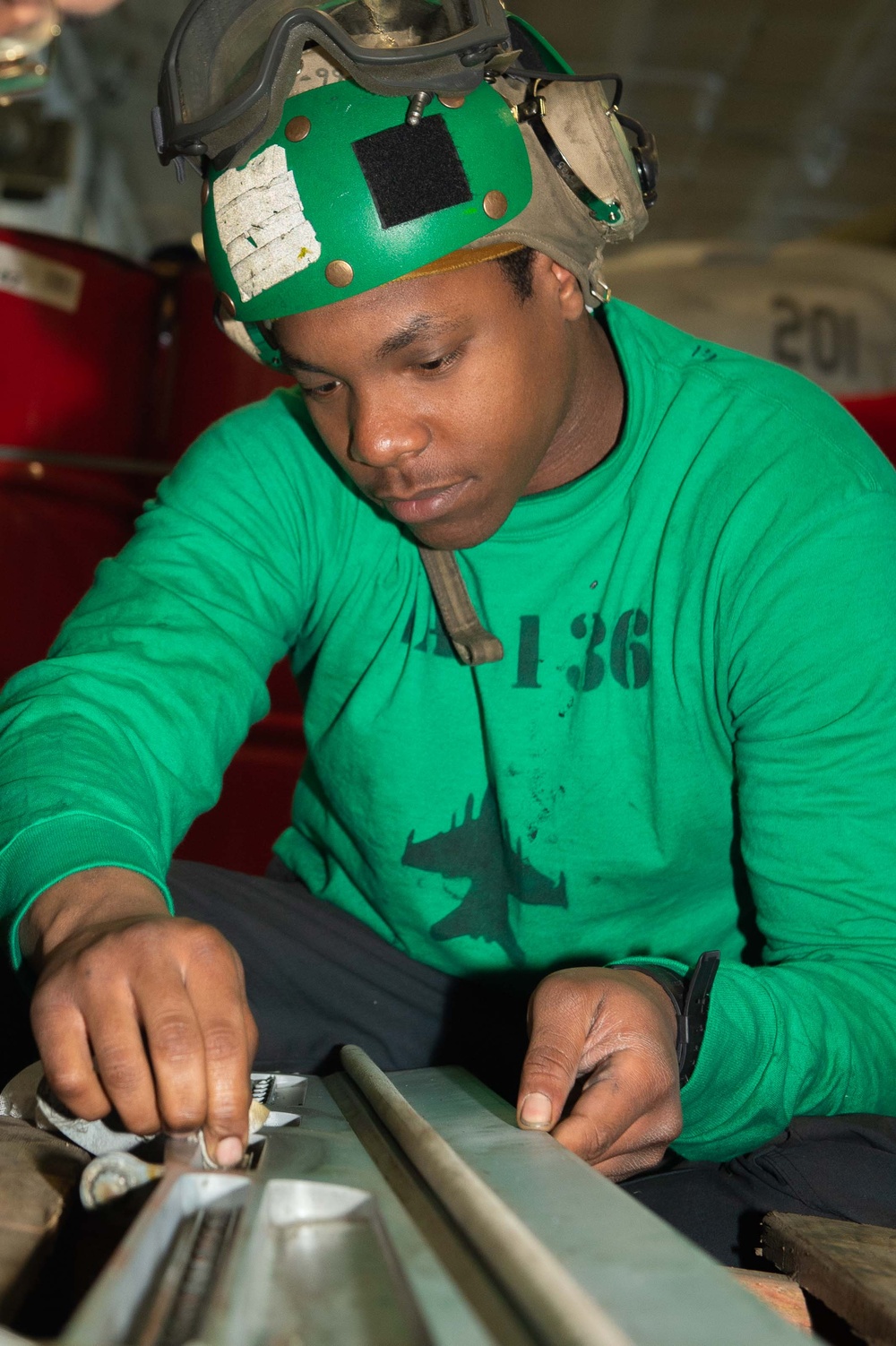 Electronic Attack Squadron (VAQ) 136 Sailors Perform Maintenance Aboard USS Carl Vinson (CVN 70)